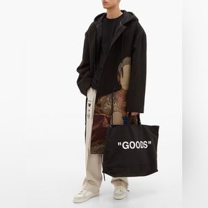 OFF-WHITE Quote Tote Bag "GOODS" Black White